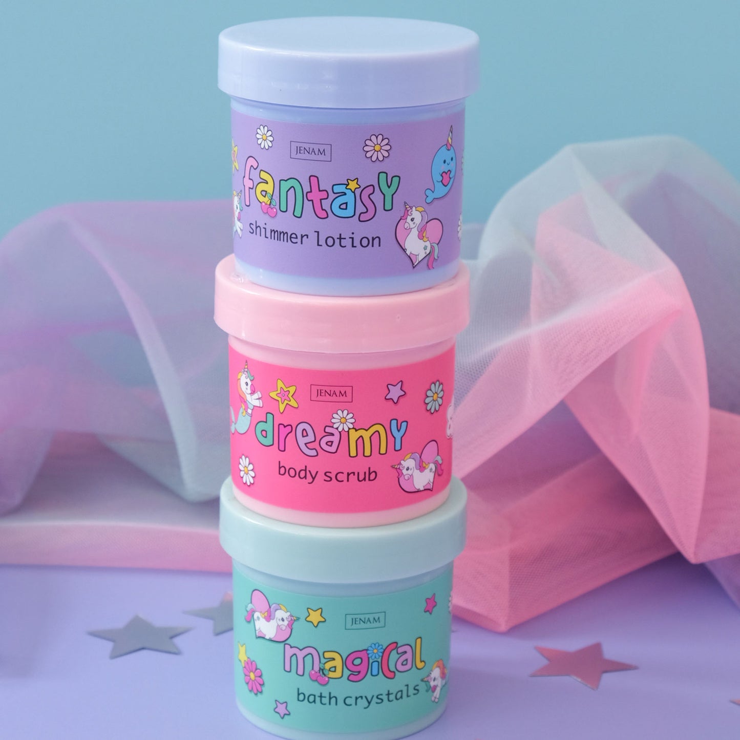 Magical Body Treats - 90g Bath Crystals, 70g Body Scrub & 70ml Shimmer Lotion