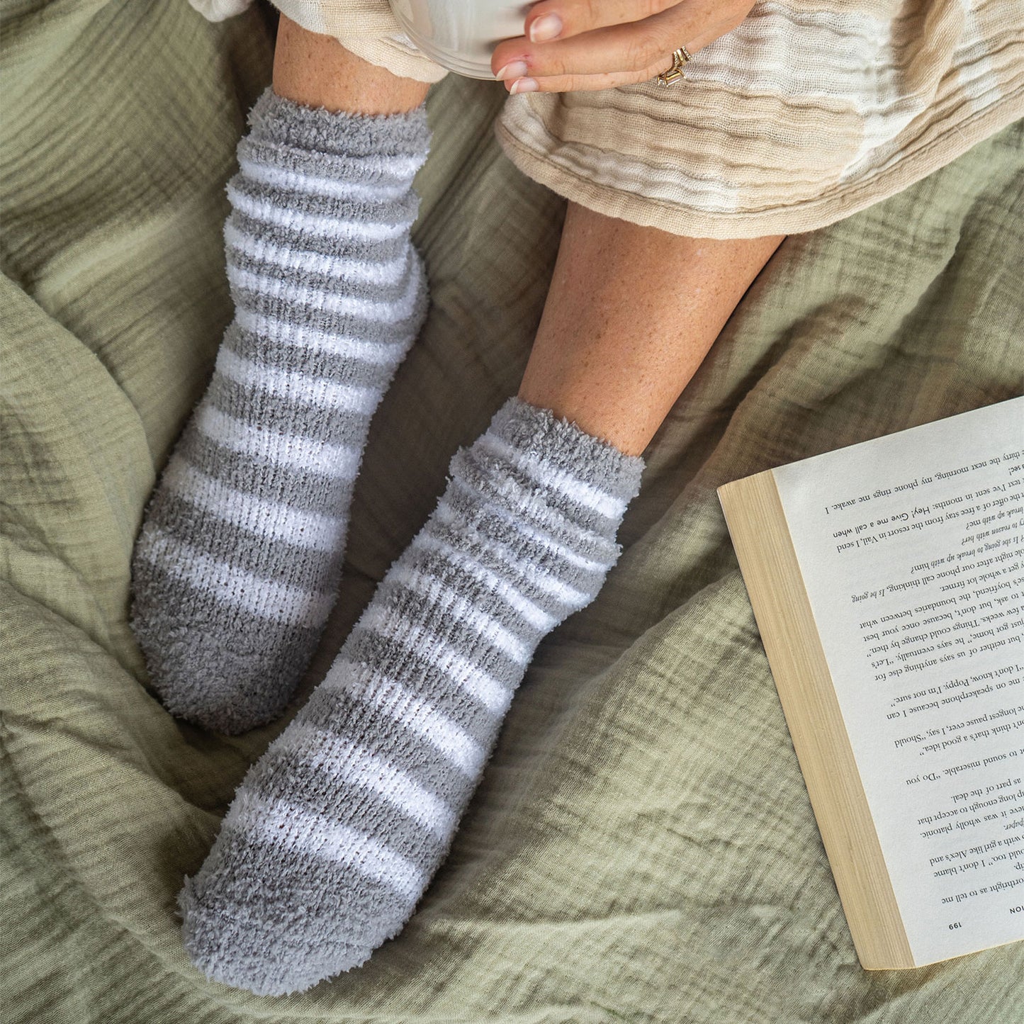 Cosy Fluffy Socks - (Grey Stripes)