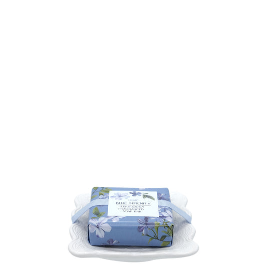 Blue Serenity Soap On A Ceramic Dish - 90g Soap & Ceramic Soap Dish (10 X 10cm)