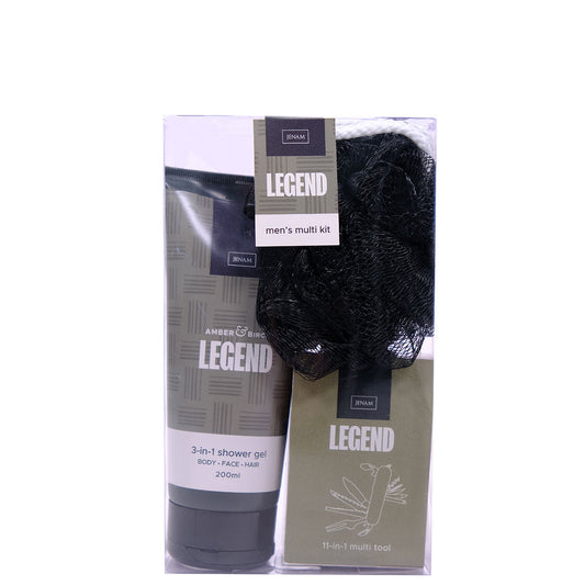 Legend Men's Multi Kit - 200ml 3-In-1 Shower Gel, 11-In-1 Multi Tool (11cm) & 30g Mesh Sponge