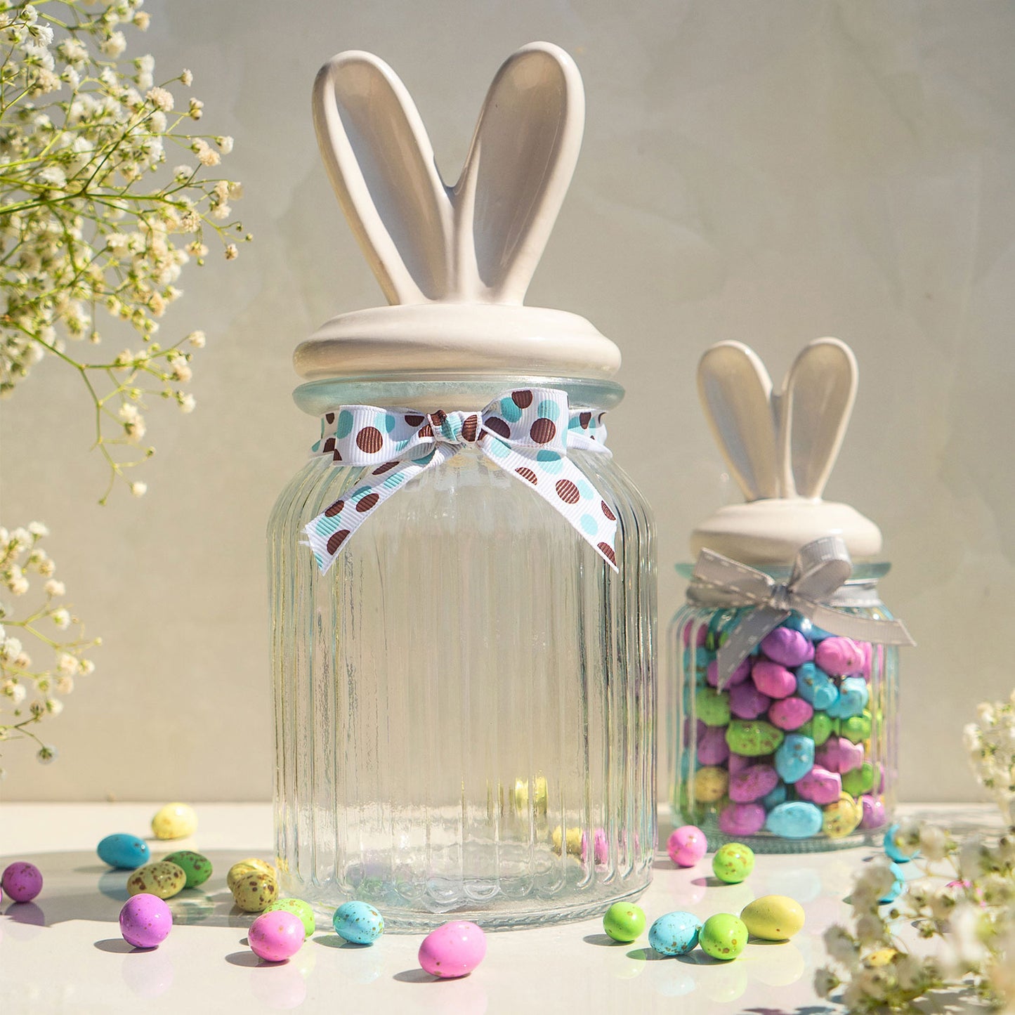 Easter - Large Glass Jar (With Ceramic Bunny Ears)