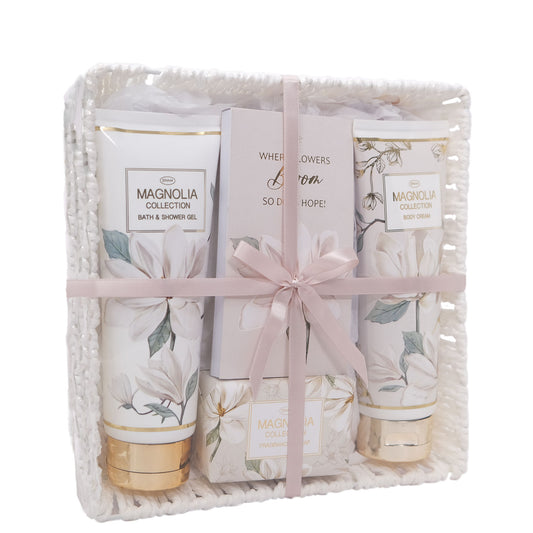 Magnolia Indulgence - 250ml Body Cream, 250ml Bath & Shower Gel, 150g Soap & Notebook