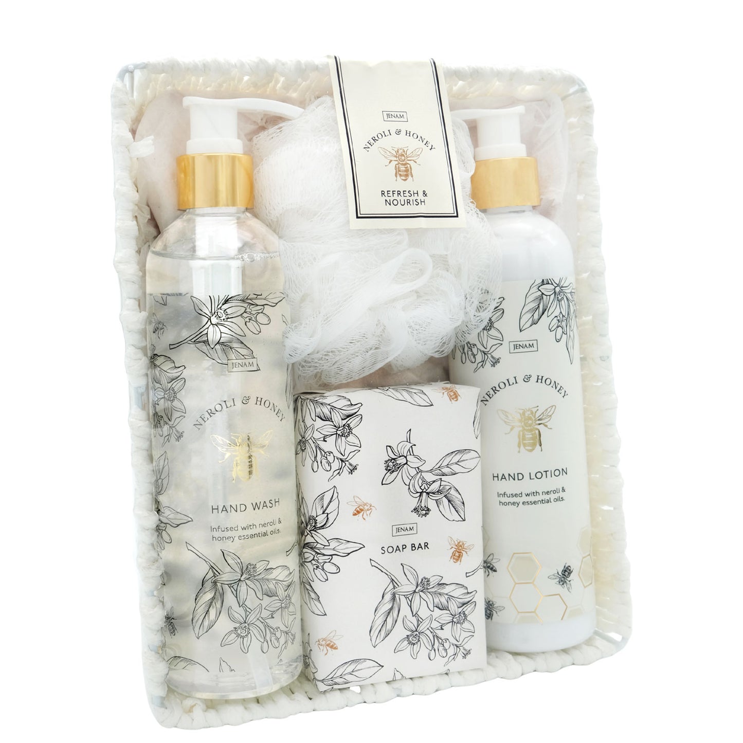 Bee Refresh & Nourish - 300ml Hand Wash, 300ml Hand Lotion, 200g Soap & Mesh Sponge