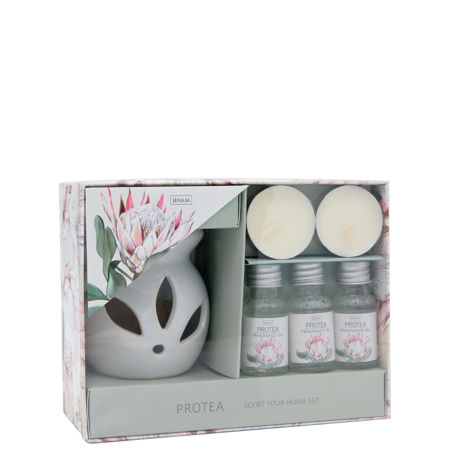 Protea Scent Your Home Set - 3 x 10ml Fragrance Oils, Ceramic Oil Burner & 2 x Tealight Candles