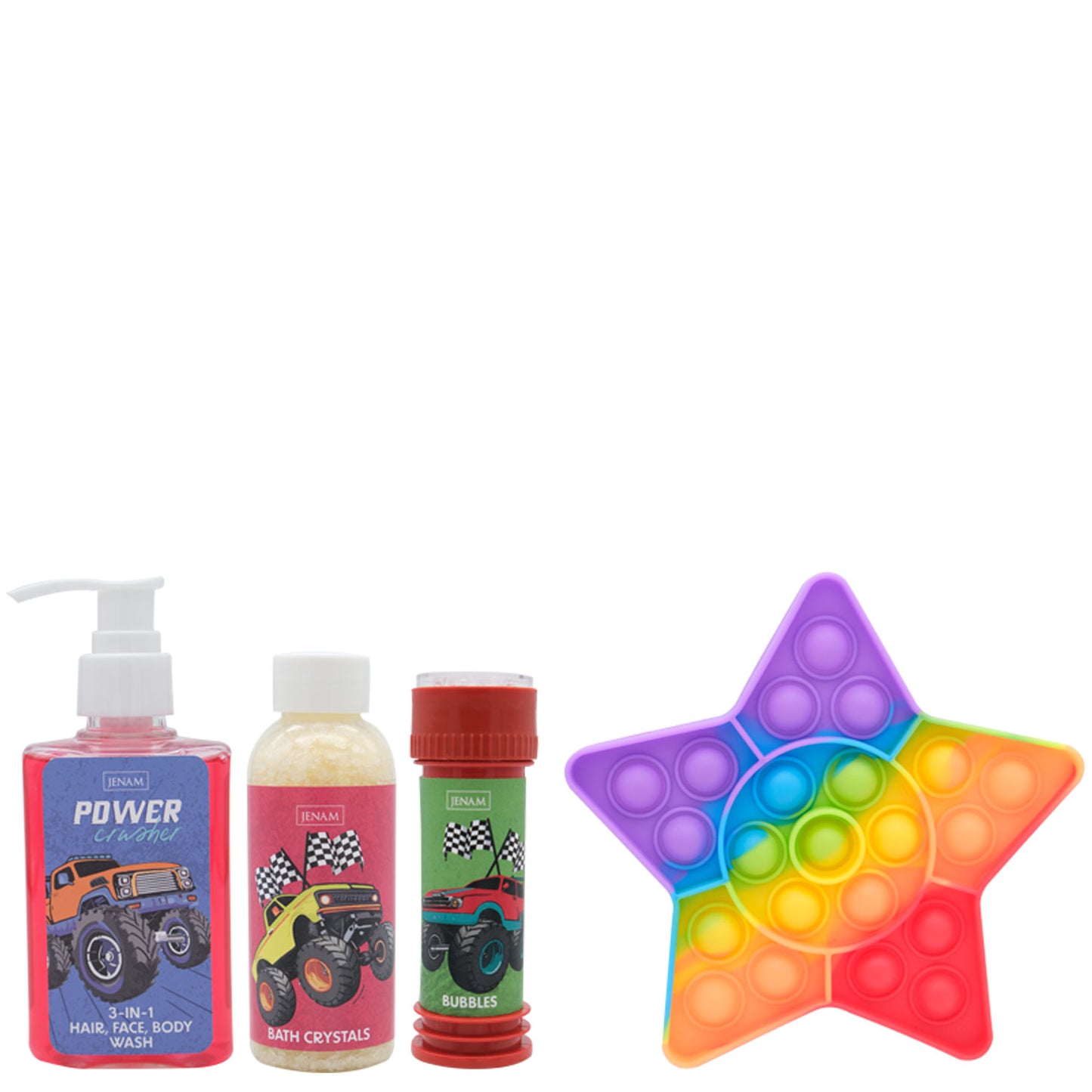 Big Wheels Gear Up - 150g Bath Crystals, 150ml 3-In-1 Wash, 50ml Bubbles & Pop It Toy