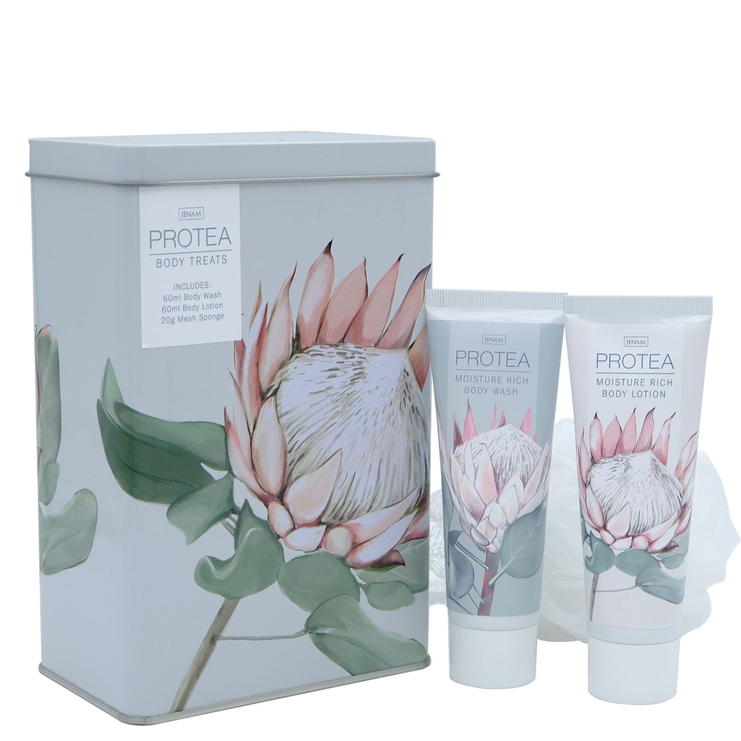 Protea Body Treats - 60ml Body Lotion, 60ml Body Wash & 20g Mesh Sponge