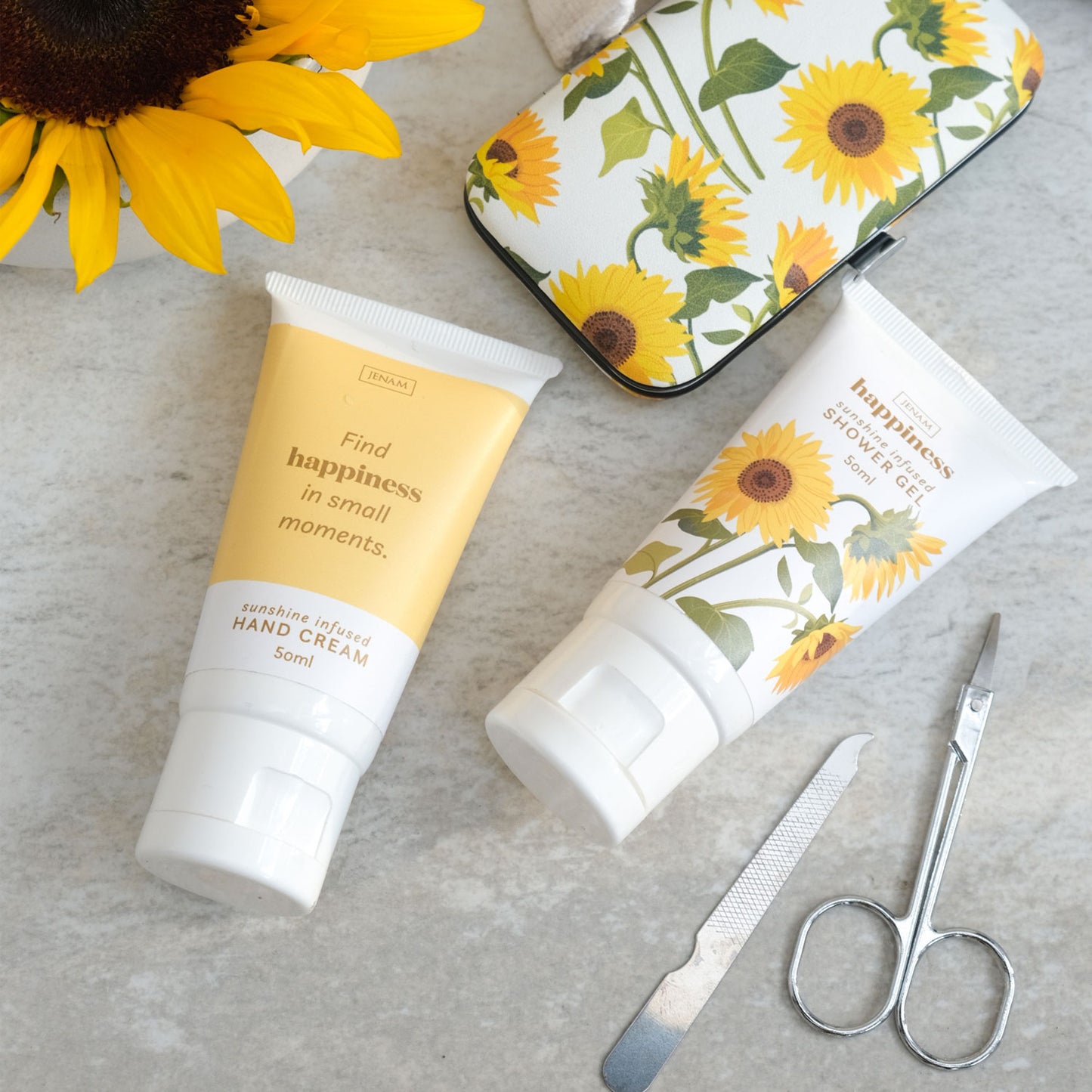 Sunflower Mani Medley - 50ml Shower Gel,50ml Hand Cream & 5pc Manicure Set