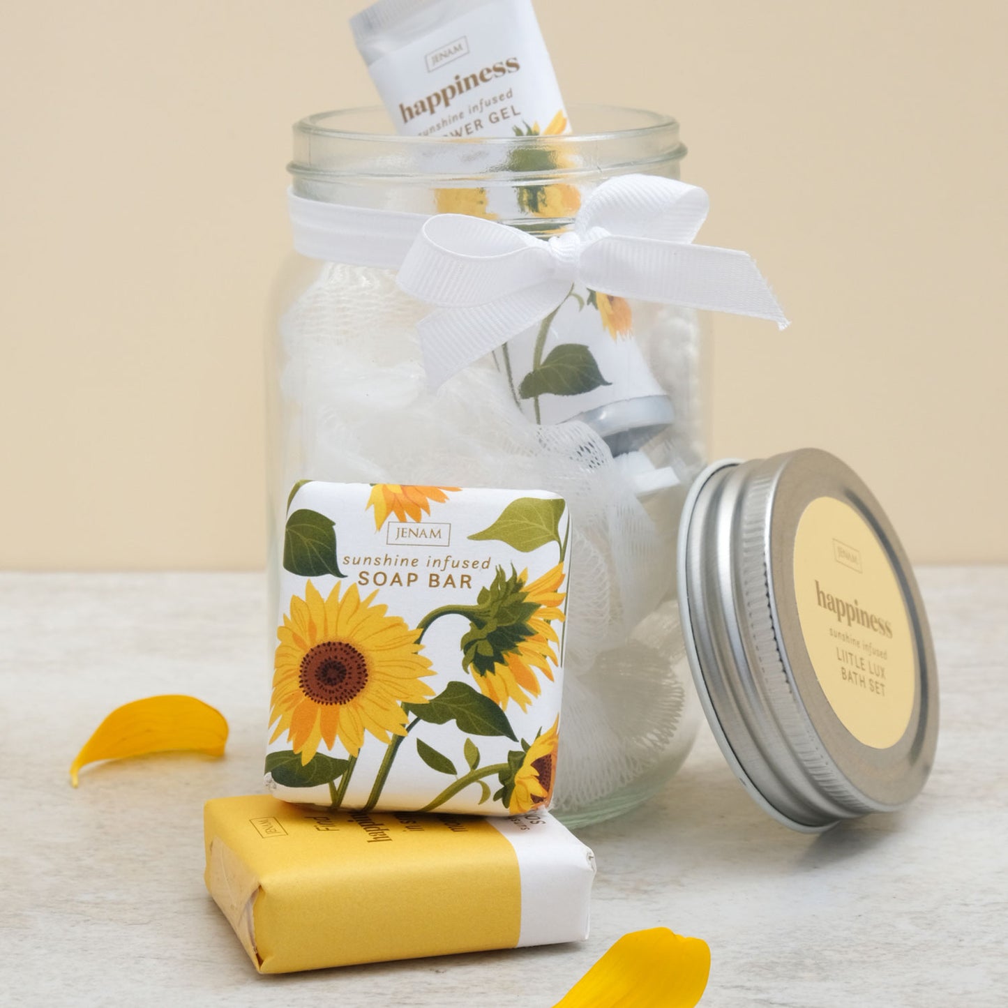 Sunflower Little Lux Bath Set - 30ml Shower Gel, 2 x 35g Soap Bars & 20g Mesh Sponge