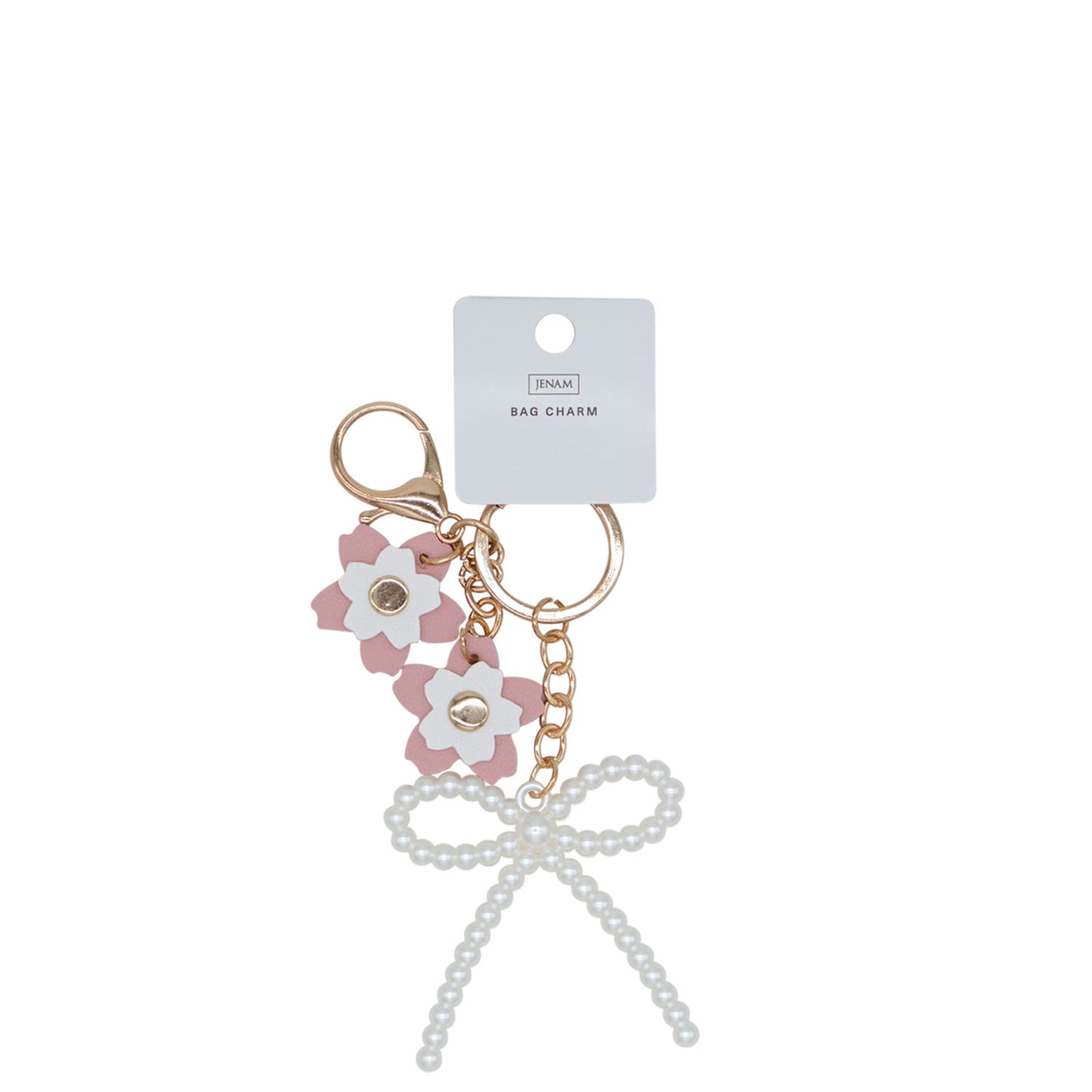 Bag Charm Pearl Bow & PU Flowers