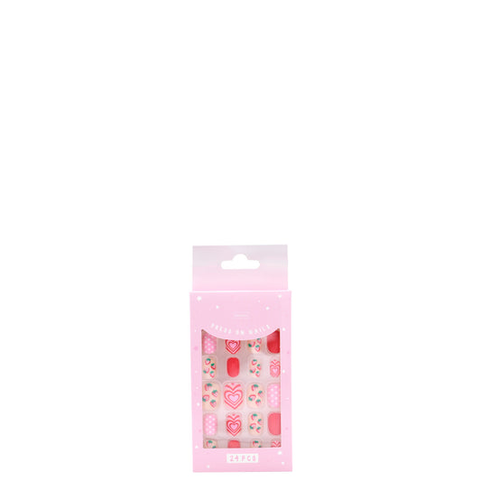 Hey Girl Press On Nails Strawberries - 24 Assorted Size Nails