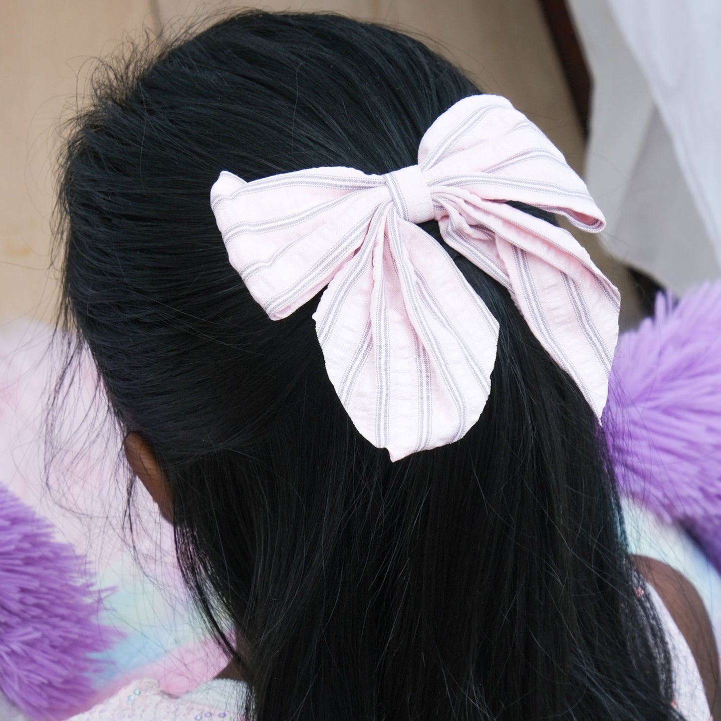 Hey Girl Pink Stripe Hair Bow
