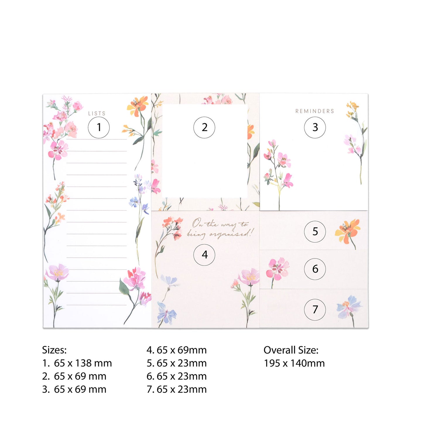 Dress Your Desk - 7pc Sticky Notes Set - Contains: 7pcs Sticky Notes 80g 40 Sheets Each Size:14 x 19.5cm