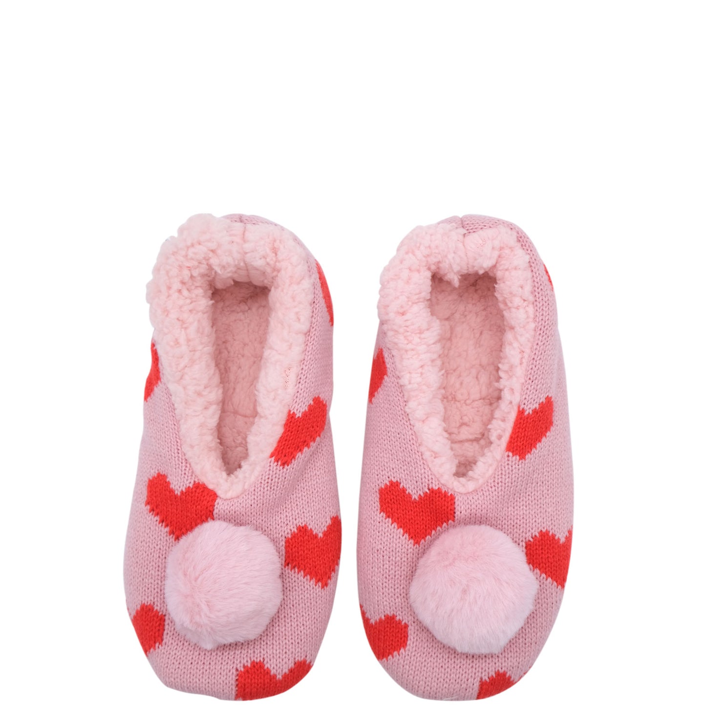 Valentines Day Accessories - Fluffy Knitted Slippers With Pom-Pom