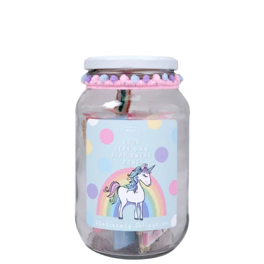 Unicorn Days Stationery Jar (Pen, Erasers, Highlighters, Tape, Book, Pegs & String)