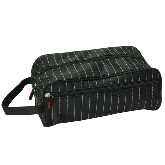 Gents PU Wash Bag Stripe - Front Zip - 27 x 13.5 x 11cm