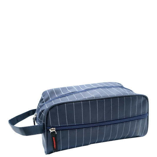 Gents PU Wash Bag Stripe - Front Zip (27 x 13.5 x 11cm)