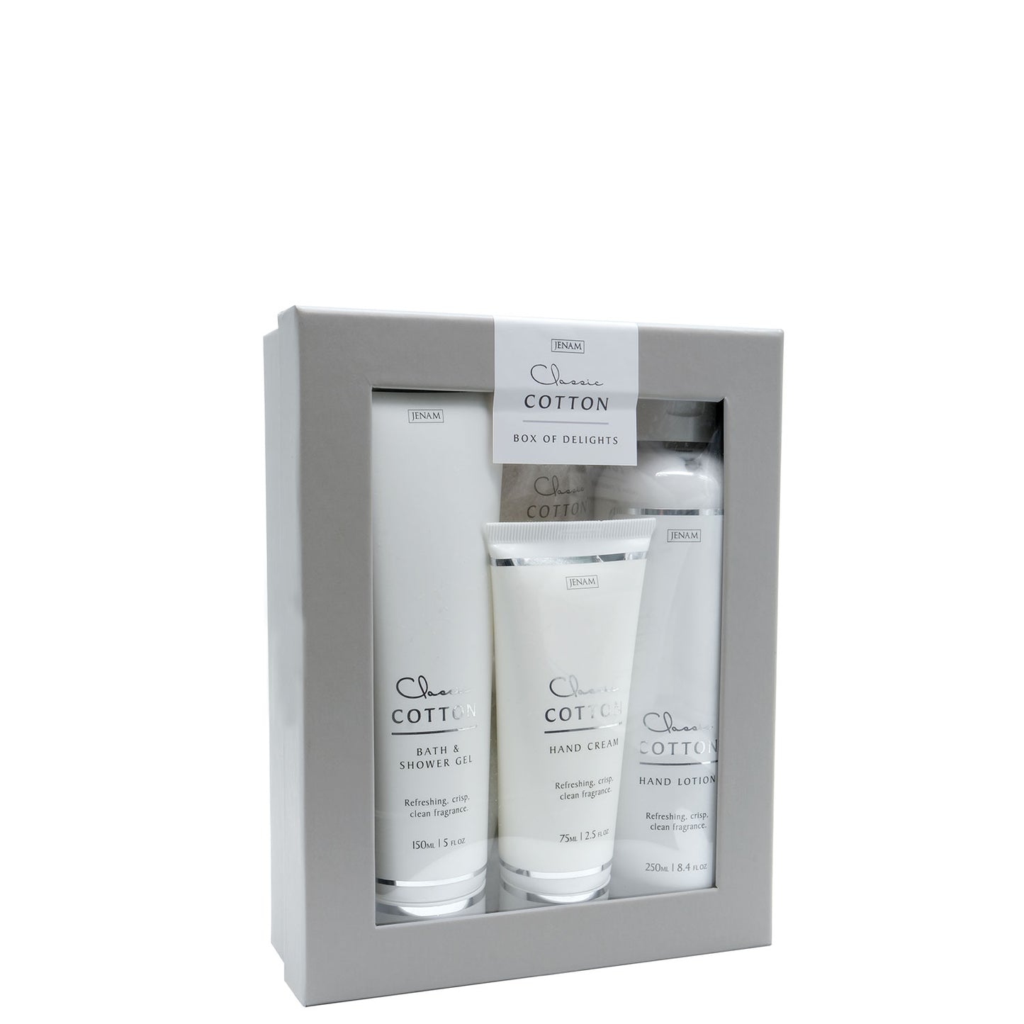 Classic Cotton Box Of Delights - 150ml Bath & Shower Gel, 75ml Hand Cream, 250ml Hand Lotion & 100g Bath Crystals