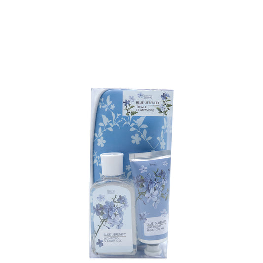 Blue Serenity Travel Companions - 140ml Shower Gel, 90ml Hand Cream & Cosmetic Bag (22 X 9cm)