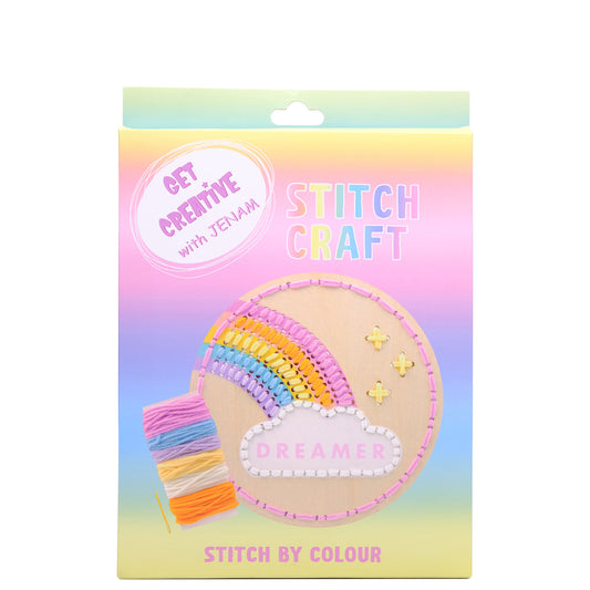 Rainbow Kids Stitch Craft - DIY (Wooden Stitching Board (19 X 19cm), 6 Coloured Yarns & 1 Plastic Needle)