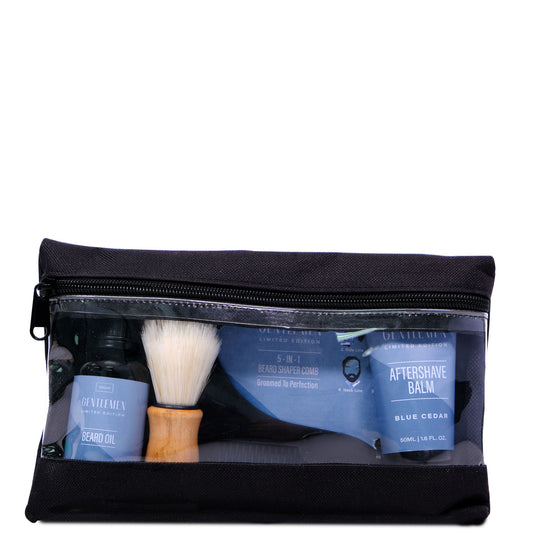 Gentlemen Blue Cedar Beard Rules - Shaving Brush (10cm), 5-In-1 Beard Shaper Comb (17cm), 50ml Beard Oil & 50ml Aftershave Balm