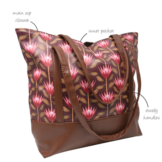 Out Of Africa Tote Bag (Protea) - 43 X 12 X 35cm