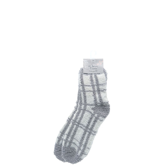 Cosy Fluffy Socks (Grey Tartan) - One Size Fits Most