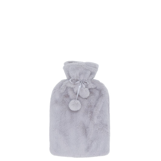 Cosy Hot Water Bottle (Plush Grey Pom-Pom)