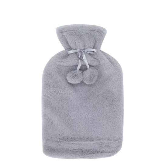 Cosy Hot Water Bottle (Plush Grey Pom- Pom) - 2 Litre