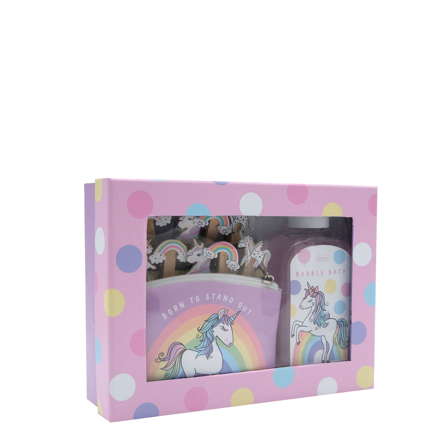 Unicorn A Magical Treat - 150ml Bubble Bath, Coin Purse (10 x 7cm) & 10 Wooden Pegs