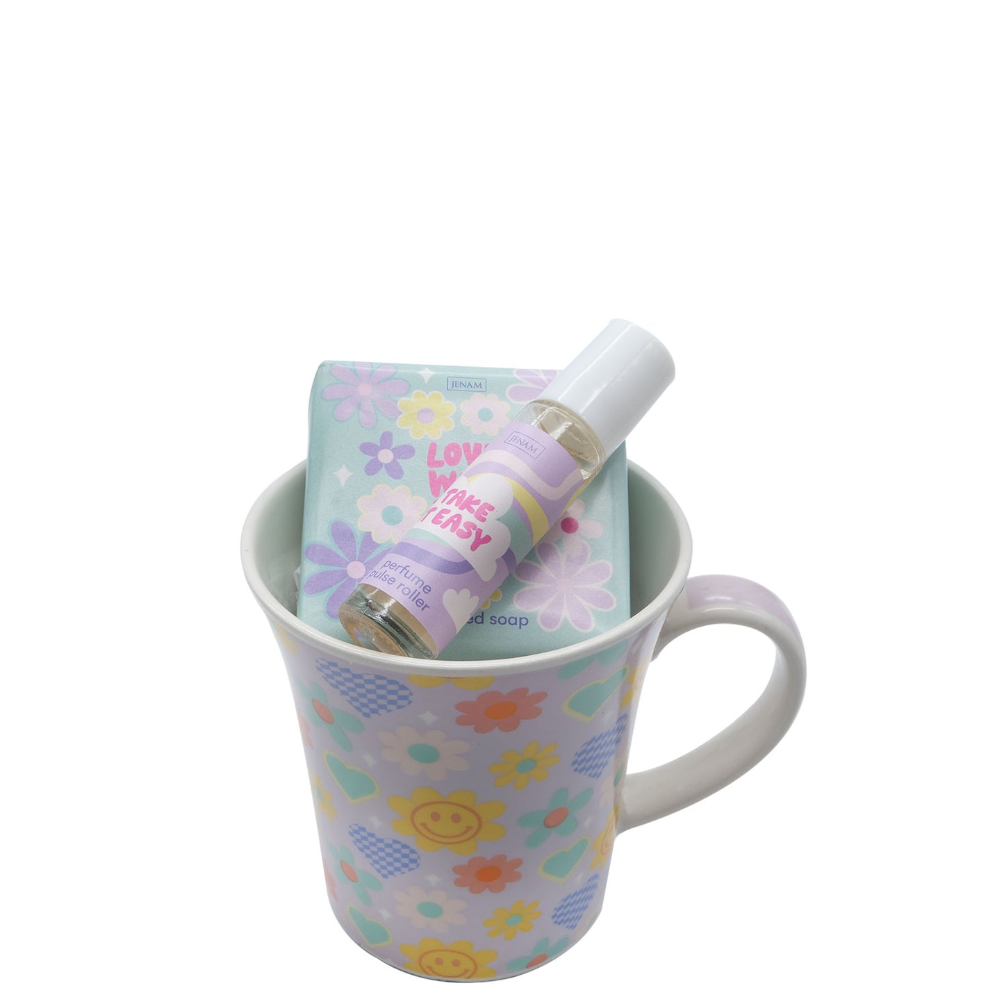 100% Happy A Cup Of Cheer - 90g Soap, 10ml Pulse Roller & Mug (10cm)