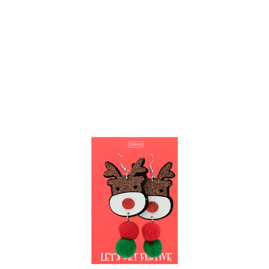 Christmas - Reindeer With Pom Poms Earrings