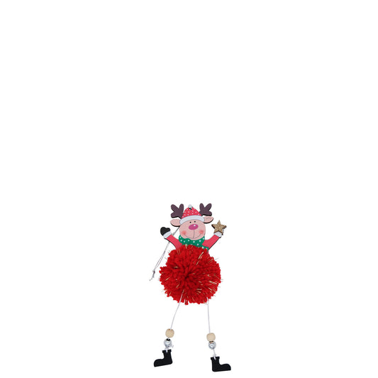 Christmas - Reindeer Pom Pom Ornament (Wooden)