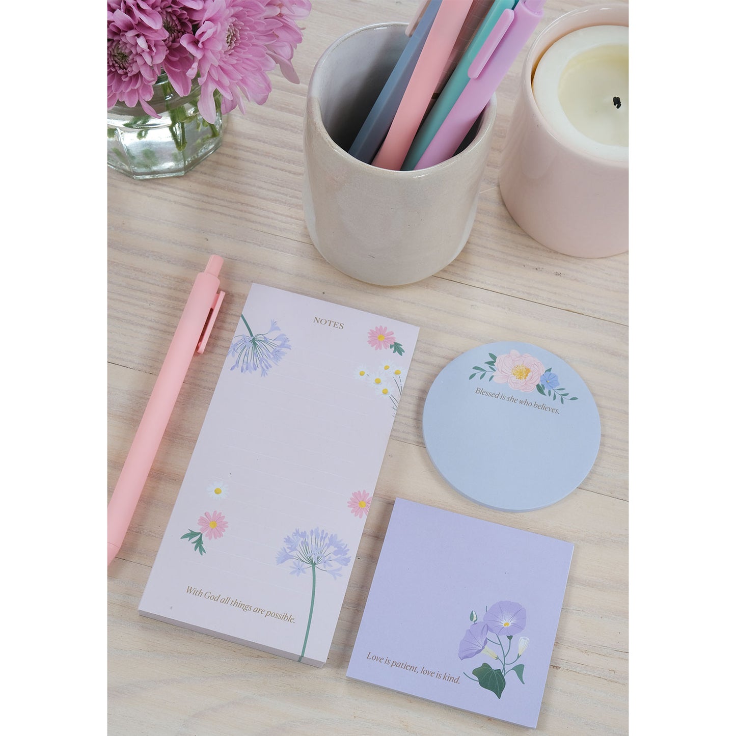 Scripture & Verse Stationery Set - 4 Ballpoint Pens, Notepad & 2 Sticky Notes