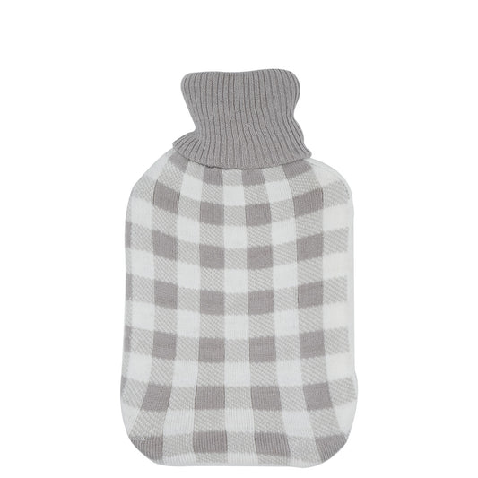 Cosy Hot Water Bottle (Knit Grey Check) - 2 Litre