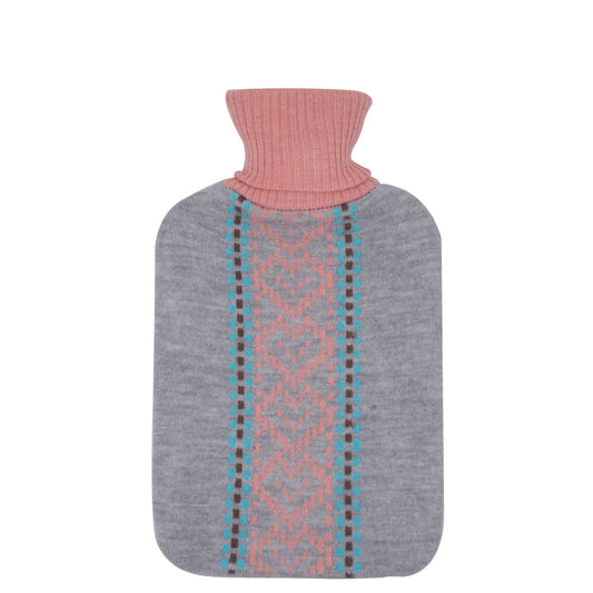 Cosy Hot Water Bottle (Knit Trim Blue & Pink) - 2 Litre