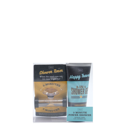 Happy Travels 3 Minute Power Shower - 50ml 3-In-1 Shower Gel & 3 Minute Shower Timer (6cm)