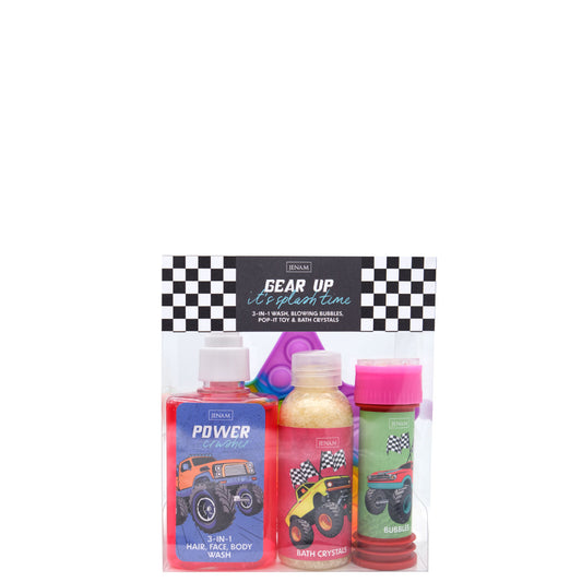 Big Wheels Gear Up - 150g Bath Crystals, 150ml 3-In-1 Wash, 50ml Bubbles & Pop It Toy