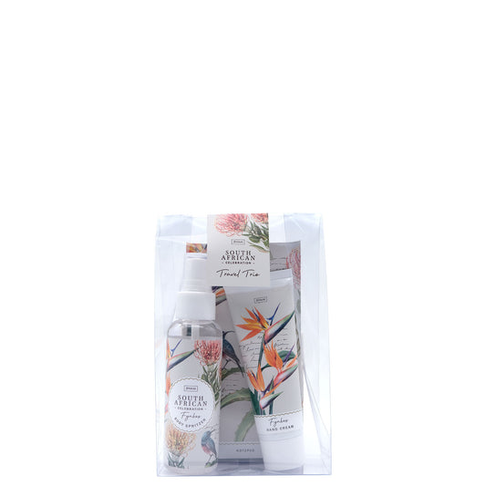 A South African Celebration Travel Trio - 100ml Body Spritzer, 60ml Hand Cream & Notepad (8 x 15.5cm
