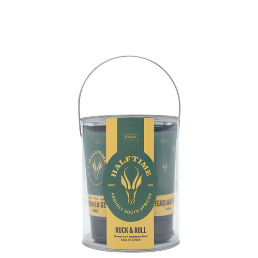 Half Time Ruck & Roll - 50ml Bath & Shower Gel, 50ml Aftershave Balm & 150g Rugby Soap-On-A-Rope