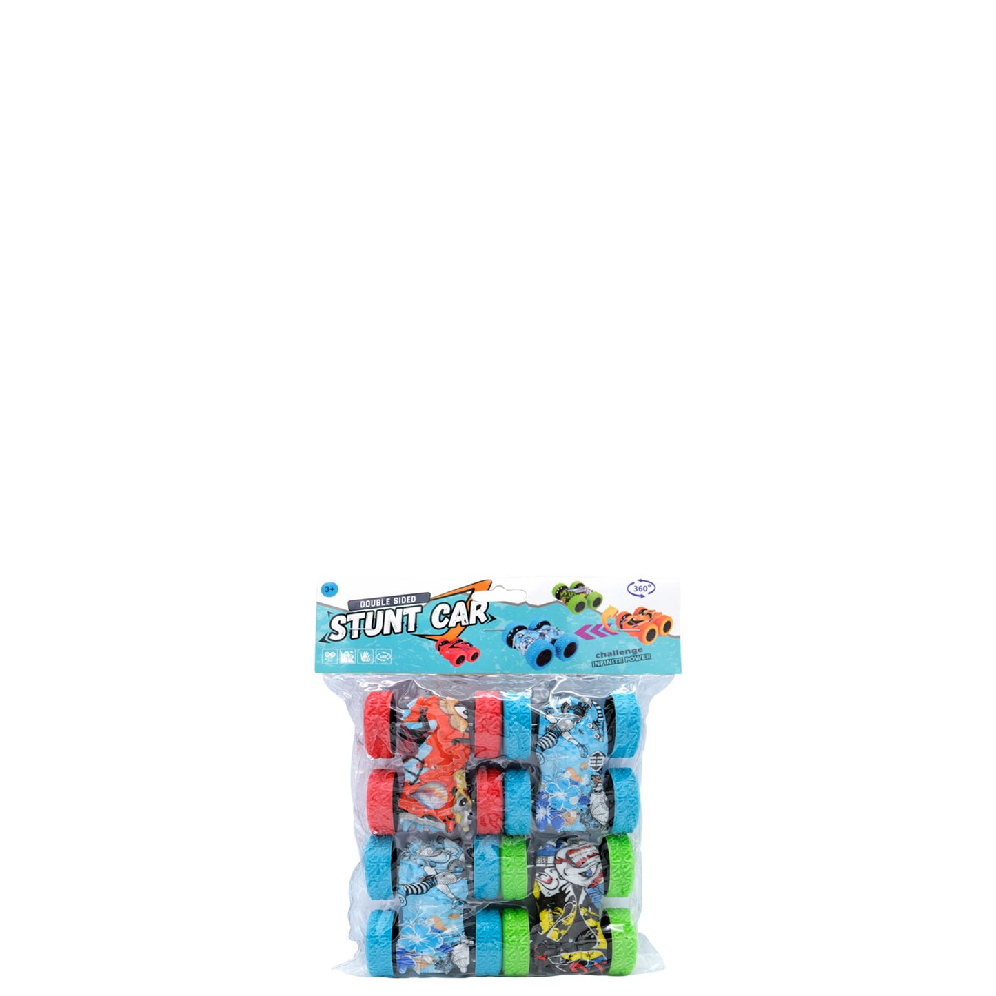 Big Wheels Double Sided Graffiti Stunt Cars - Pack of 4 - 7.5 x 7cm