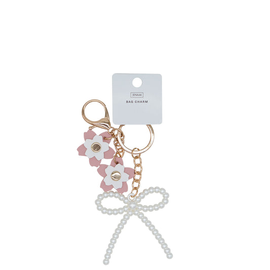 Bag Charm Pearl Bow & PU Flowers