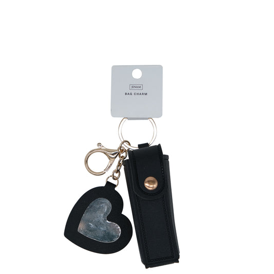 Bag Charm PU Lipstick Holder & Heart Mirror