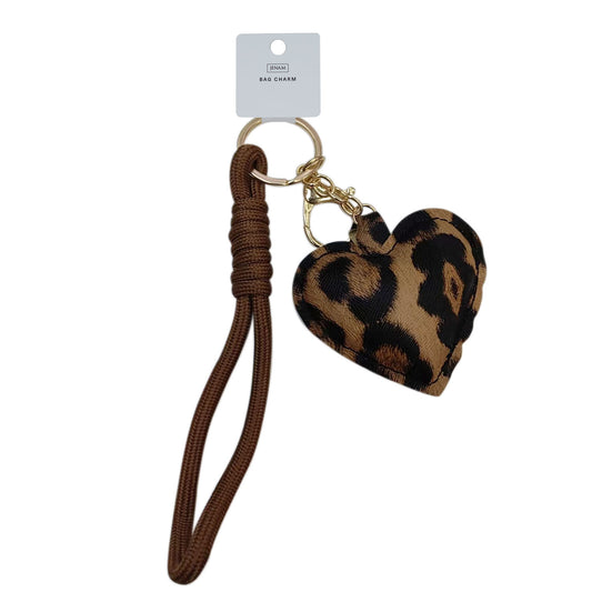 Bag Charm PU Leopard Heart & Rope