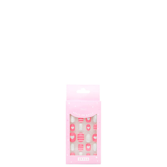 Hey Girl Press On Nails Pink / Glitter - 24 Assorted Size Nails