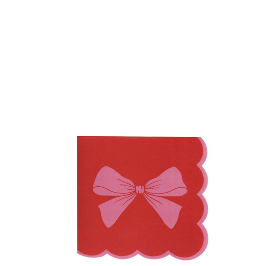Bow Ho Ho - 3 Ply Serviettes (Red with Pink Bow) - 20 Serviettes