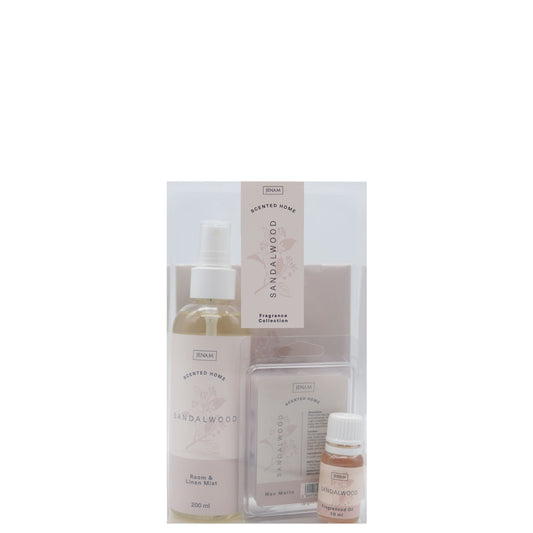 Scented Home Fragrance Collection - Sandalwood - 200ml Room & Linen Mist, 30ml Scented Oil, Wax Melts & Scented Sachet