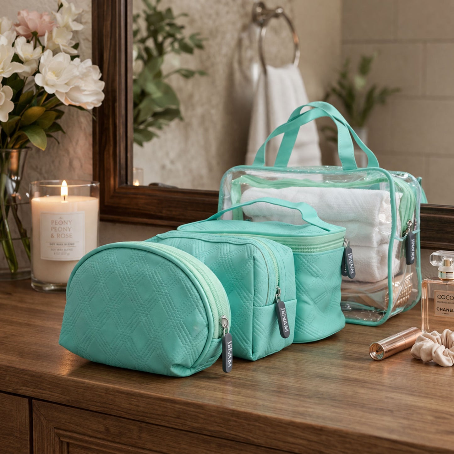 Peony Rose - 4pc Beauty Bag Set