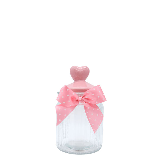Valentines Day Accessories - Glass Jar With Pink Ceramic Heart Lid