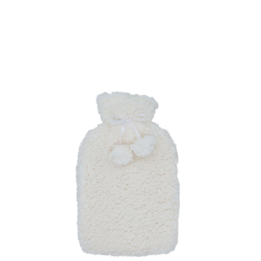 Cosy Hot Water Bottle (Fluffy Cream Pom-Pom