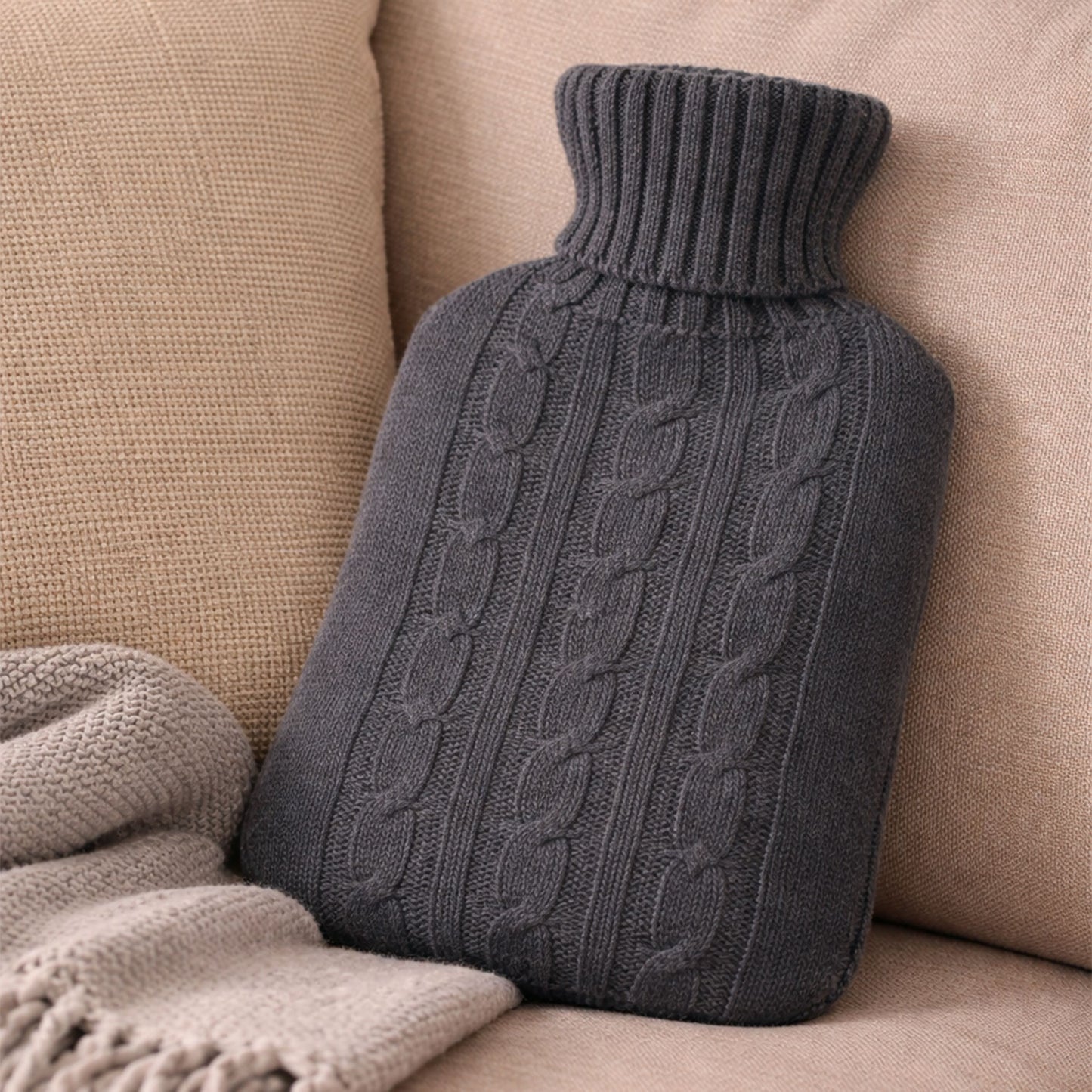 Cosy Hot Water Bottle (Knitted Grey Cable)